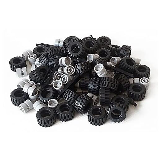 LEGO City Complete Wheel Assembly Lot, 20 Black Axles, 40 Black RUbber Tires, 40 Light Gray Wheels