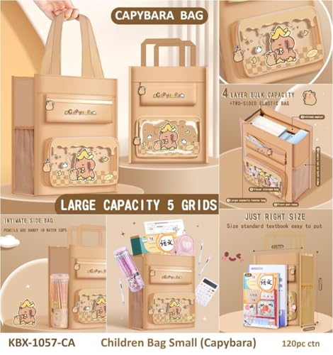 Image of Print Delight Handbag /Tutor Bag for Girls, Test Paper Book Storage Bags Kids Handmade Art Supplies Beg Thick Waterproof Portable Storage Bags for Kids (Capybara Brown Pouch Bag)