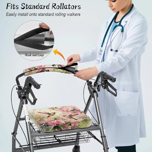 Image of Adjustable Walker Seat and Backrest Covers, Hummingbird Soft Rollator Accessories, Universal Seat Covers for Seniors Women Men