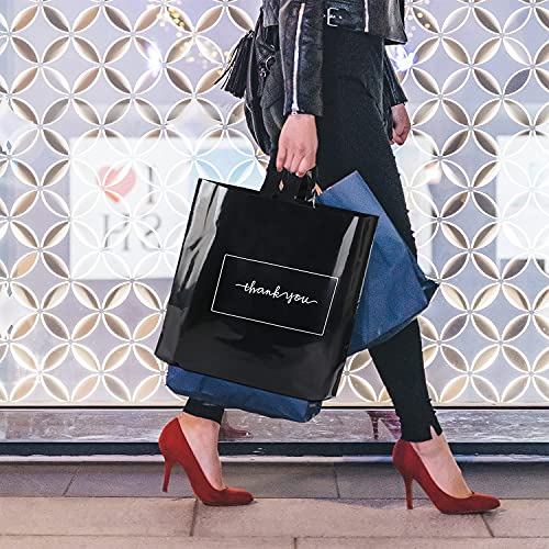 Sosfkim Thank You Merchandise Bags 50Pcs 17X16In Black Thank You Bags Bulk - Extra Thick 3.15Mil Customer Bags For Small Business - Big Thank You Shopping Bags For Boutique With Soft Loop Handle #TOP7