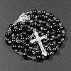 Kuesn 8mm Pearl Rosary Beads Catholic Necklace Glass Beads Necklace with Crucifix Charms Long Rosary Prayer Catholic for Women Gifts (Black) #1
