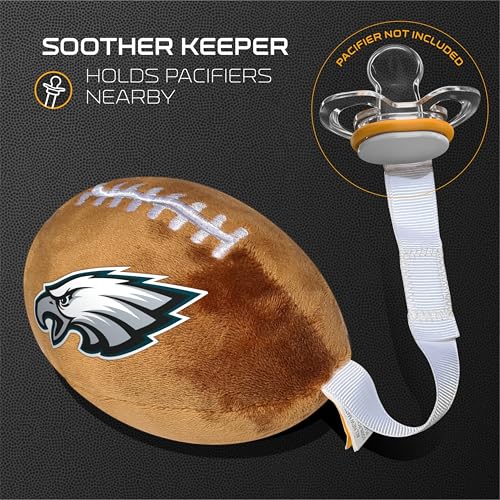 Image of Philadelphia Eagles Plush Football Pacifier Holder by Smilo - Officially Licensed NFL Soother Holder - Soft Plush Toy and Dummy Holder - Fits Any Pacifier - Stroller Accessory & Newborn Essential