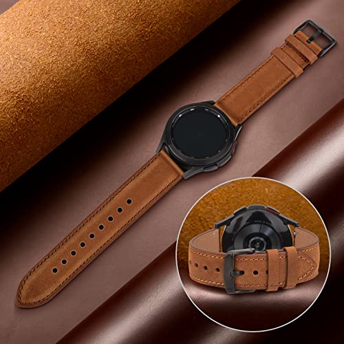 Leather Band For Fossil Men's Gen 6/5E 44Mm/Gen 5 Carlyle/Garrett/Women's Julianna Smart Watch, 22Mm Adjustable Soft Leather Replacement Band For Women Men (Brown) #TOP4