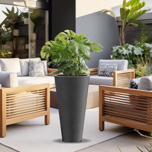 Kante Tall Round Planter Set of 2, 29" H Large Decorative Planter Pots for Outdoor Indoor Garden Patio Front Porch (Black) by Kante - Image 8