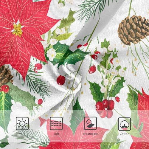 Joisal Red Poinsettia Flowers White Red Cute Panties Girl Toddlers Underwear Floral Cotton Fun Print Briefs Kids Undies 2t3