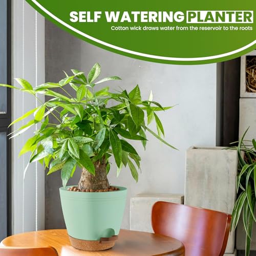 Pot de fleurs auto-arrosage en lot de 10 pour l'intérieur, bac à réserve d'eau vert olive - 5