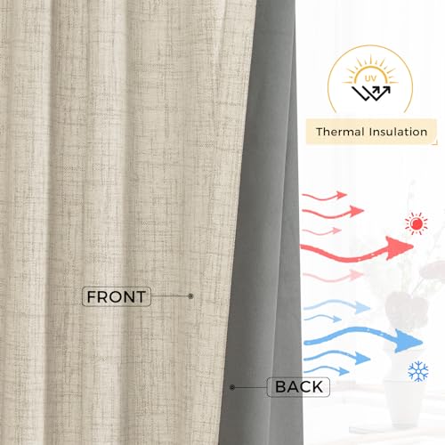 INOVADAY Blackout Curtains, 2-Panel Linen Textured 100% Thermal Insulated Room Darkening Sun Blocking Drapes for Bedroom, Nursery, Living Room + 20 Curtain Ring Clips - Natural Flax W50”xL96” - Image 7