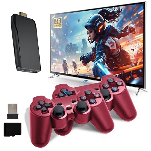 Wireless Retro Game Console, Plug & Play Video TV Game with 24500+ Built-in Games, 4K HD Output, and 2.4GHz Wireless Controller, 9 Classic Emulators(Deep Red)