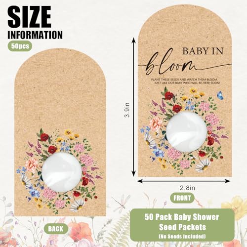 Image of FYSUIMU 50Pcs Wildflower Seed Packets Baby in Bloom Kraft Envelopes with Window Resealable Rustic Floral Seed Storage Pockets for Garden Office Party Favors Supplies, 2.8 x 3.9 inch