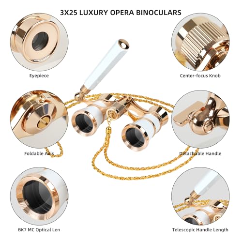 Binoculares retro 3X25 con lupa y cadena ajustable miniatura 5