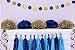Enfy 55 pcs Blue and Gold Birthday Party Decorations - Paper Fans, Balloons, Happy Birthday Banner, Pom Poms Flowers, Paper Garland, Swirls, Tassels for Adults and Kids Birthday Party Decorations
