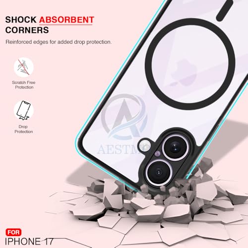 Image of AESTMO iPhone 17 Back Cover | 360 Protection | Crystal Clear Hard Back Transparent | Compatible with MagSafe Accessories (PC+TPU, Black Bumper)