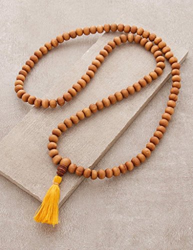 IndianStore4All Sandelholz Japa Mala 8 mm 108 + 1 Guru Perle buddhistischer Mönch Mala gelbe Quaste, Sandelholz – Bild 3