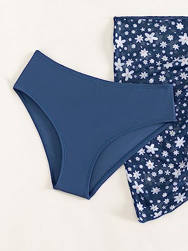 COZYEASE Girls' 3 Piece Bikini Set Ditsy Floral Print Wireless Swimsuit with Beach Skirt4