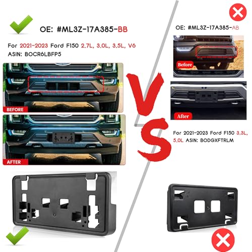 RED WOLF Front License Plate Bracket Compatible with 2021 2022 2023 Ford F150 2.7L, 3.0L, 3.5L V6 Install Front Bumper License Plate Holder Accessories Replace #ML3Z-17A385-BB w/Screws