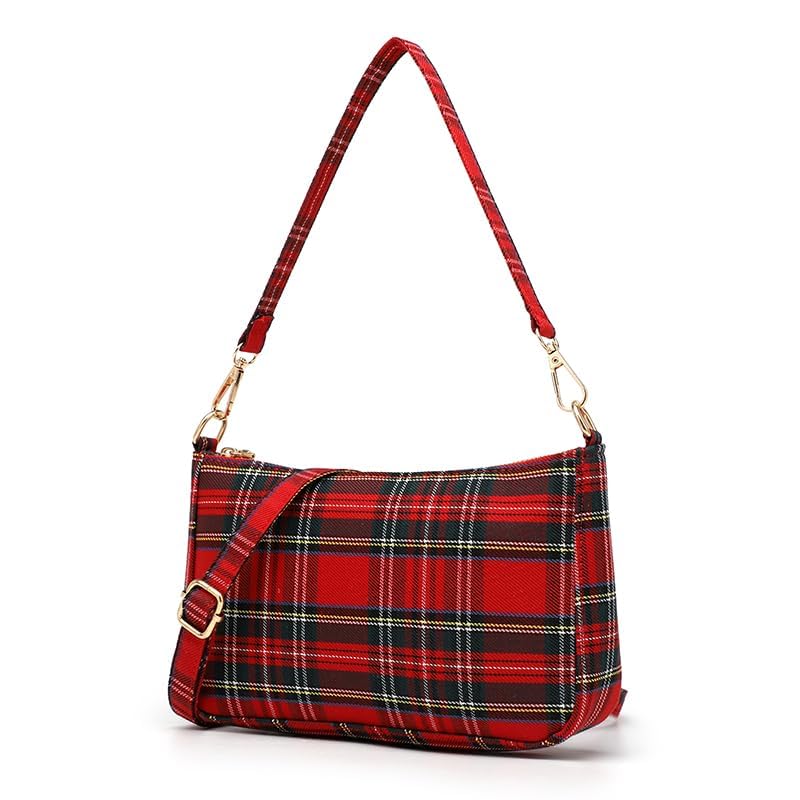 Bolsos bandolera para mujer, estampado tartán negro y rojo, tipo hobo, tote, clutch pequeño y bolso de hombro para Navidad miniatura 3