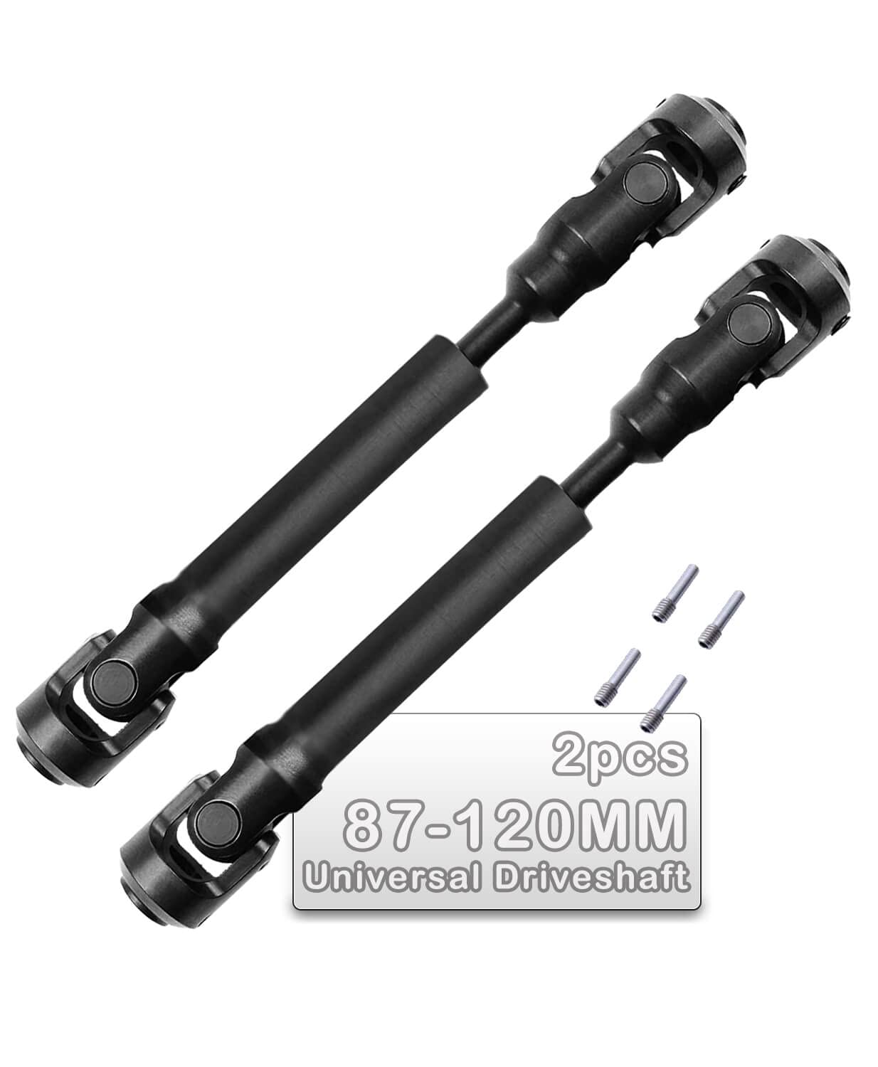 2PCS 87-120MM Universal Drive Shaft RC Upgrades for 1/10 Axial SCX10 SCX10-II Redcat D90 Gen7 /Pro RC4WD GEN8 RC Crawler,RC Upgrade Parts Hop-Ups,Steel Full Metal Drive Shaft,Black (87-120 MM,2PCS)
