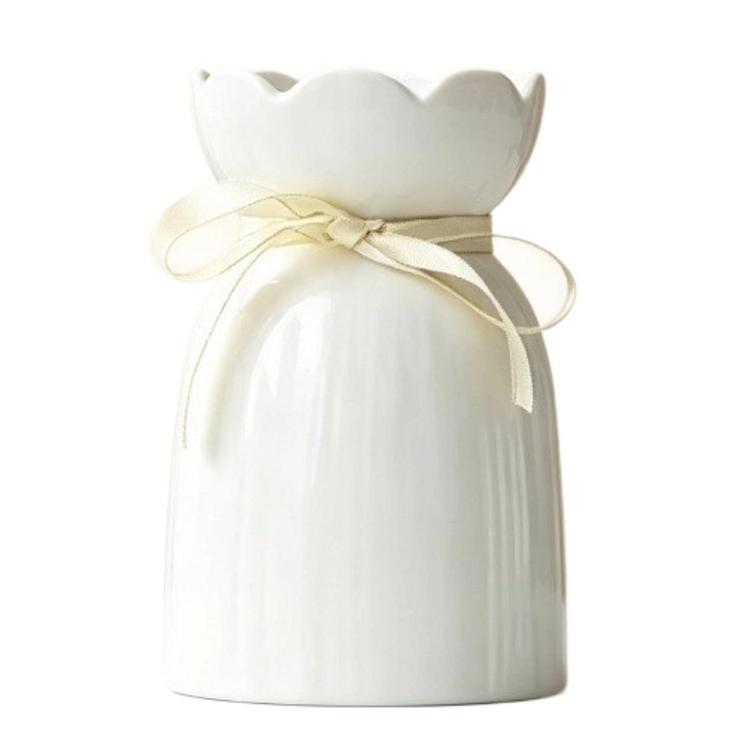 EdirFtra White Ceramic Ribbon Vase - Nordic Pouch Style Flower Holder