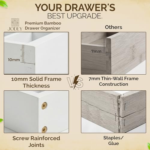 JODLY Bamboo Kitchen Utensil Drawer Organizer for Silverware | 100% Natural Expandable 14-20 Inch Kitchen Drawer Organizers for Utensils | Non-Slip Base | Screwed Joints for Long-Lasting Durability — view 3