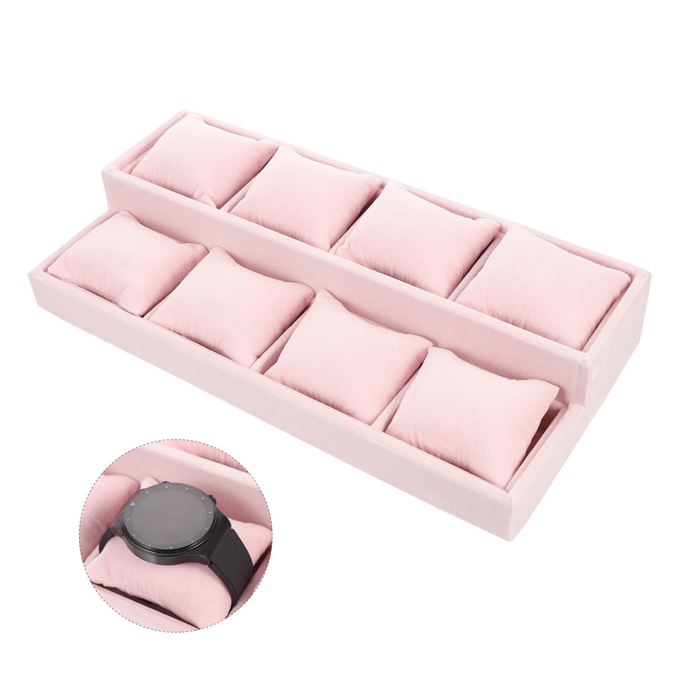 ULTECHNOVO Schmuckkissen Tablett aus Mdf und Flanell, Rosa, für Schmuck | Mehrfachfach Design mit Innenkissen, Leicht und Stabil, für Zuhause und Schmuckgeschäft, zur Aufbewahrung Kleiner Accessoires