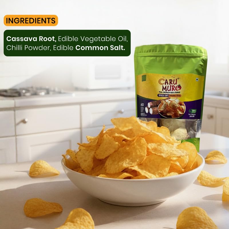 RASA FRESH N BEST ; PACKED FRESH AND BEST Tapioca Chips | Kerala Style Cassava, Kappa Chips | Traditional South Indian Snack | Crunchy, No Palm Oil, Zero Trans Fat 400g (Pack of 2, 200g Each) - Image 4 thumbnail