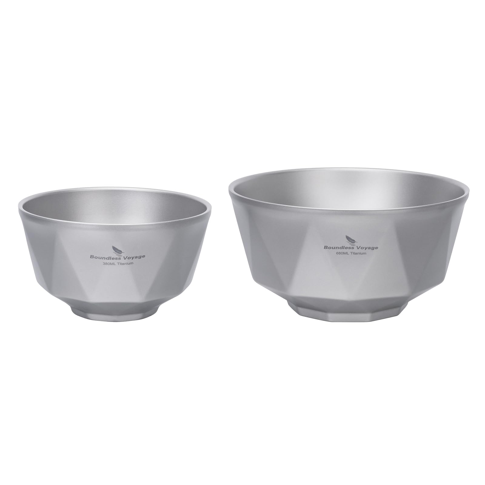 Boundless Voyage Titanium Double Walled Bowls Camping Stackable Tableware Kitchen Metal Bowl for Salad Rice Soup Oatmeal Yogurt Ice Cream Snack Use (380ml+680ml Noraml Surface)