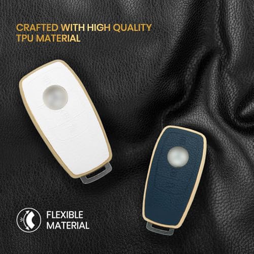 Image of keyzone Litchi Leather Textured TPU Key Cover & Keychain for E-Class, S-Class, A-Class, C-Class, G-Class 2020 Onwards Smart Key (Blue)