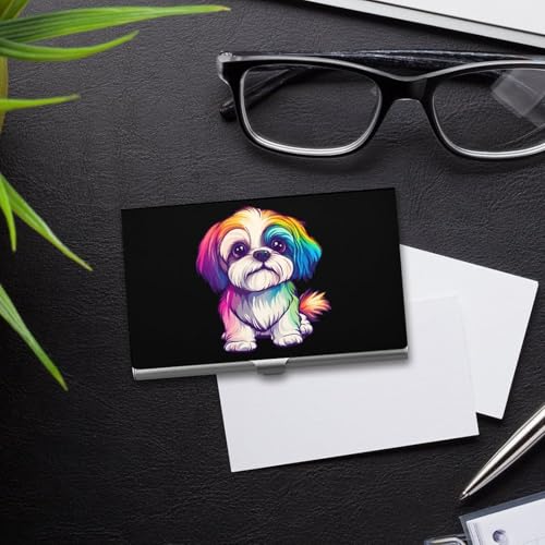 Colorful Shih Tzu Business Card Case Pocket Card Holder Slim Card Wallet for Men Women4