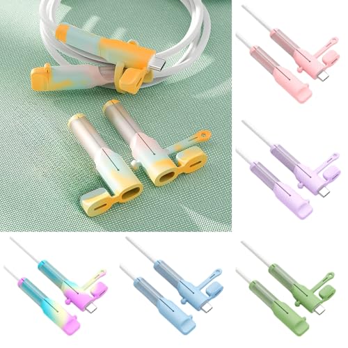 USB C Charging Cable Protector 6 Sets (12pcs) Compatible with Android Type C Data Cable, Silicone Non-Slip Cord Savers, 3 in 1 Dustproof+Organizer+Protection, 6 Colors Wire Cover for Home & Office