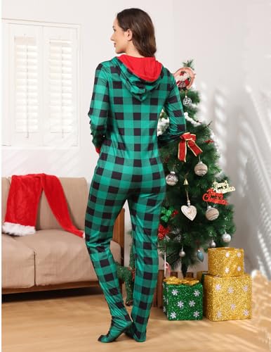 Image of Veseacky Family Christmas Pajamas Matching Sets Adult Onesie Zipper Hooded Footed One-Piece Pjs Jumpsuits