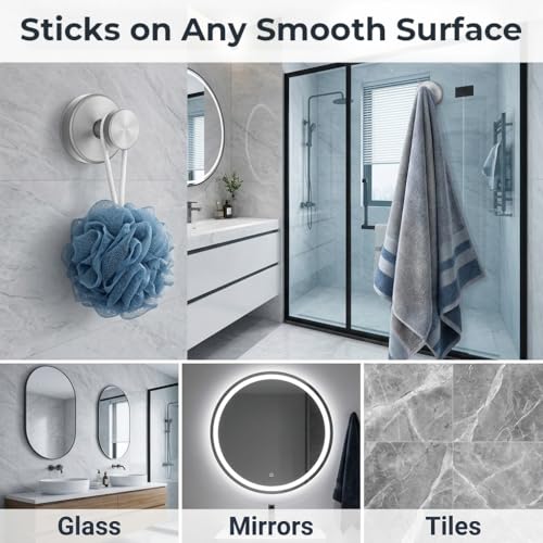 Image of HASTHIP 2PCS Vacuum Suction Cup Hooks Shower Hooks No Drill Towel Hooks Rustproof Stainless Steel Wall Hooks for Bathroom Glass Mirror