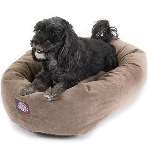 Image of Majestic Pet 24 Inch Suede Calming Dog Bed Washable - Cozy Soft Round Dog Bed with Spine Support for Dogs to Rest Their Head - Fluffy Donut Dog Bed 24x19x7 (Inch) - Round Pet Bed Small - Stone
