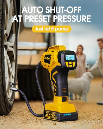 Image of KeenPower Tire Inflator Portable Air Compressor - 2X Faster - 21V Rechargeable Battery Powered Handheld 160PSI Tire Inflator, Dual Power Supply Modes, Air Pump for Car Motorcycle E-Bike