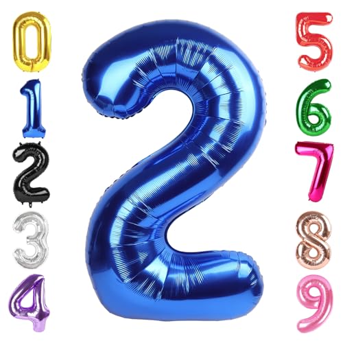 Image of 40 Inch Navy Blue Number 2 Balloon, 2nd Blue Birthday Party Decorations | 40 Inch Navy Blue inflatable foil number balloons, large birthday decorations for 2nd birthday