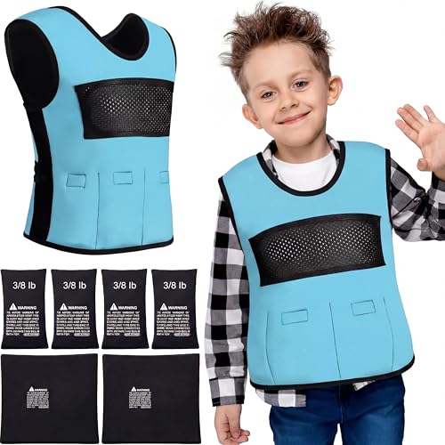 Image of Janmercy Weighted Vest for Kids Ages 2 to 9 Adjustable Neoprene Compression Vest Removable Weights Breathable Comfort Toddler(Solid Color,Small,Blue)