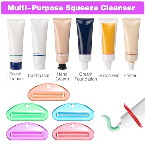 10 PCS Tooth Pastetooth Paste Squeeze, Plastic Toothpaste Tube Squeezer Tool Hanging Kids Toothpaste Dispenser Clip Holder for Bathroom, Suitable for Toothpastes Cream Cosmetics and Paint (5 Colors)