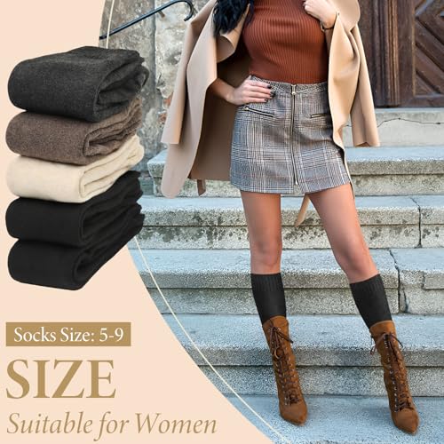 Justay 5 Pairs Winter Knee High Socks Warm Tall Boot, Soft Knit Thermal Cotton Long Socks for Women Gifts3