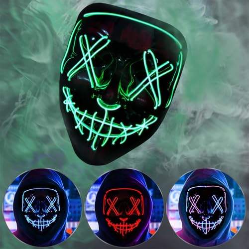 BOMLY Halloween Purge Mask Light Up Scary Mask EL Wire LED Masks for Festival Party Gifts