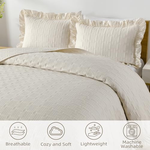 DJY Queen Size Quilt Sets, Lightweight Ruffled Bedding Sets, Beige by DJY - Used condition - Image 4