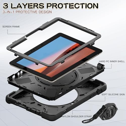 Carcasa Surface Go 3 y 4 con protector de pantalla y funda resistente con soporte rotativo 3