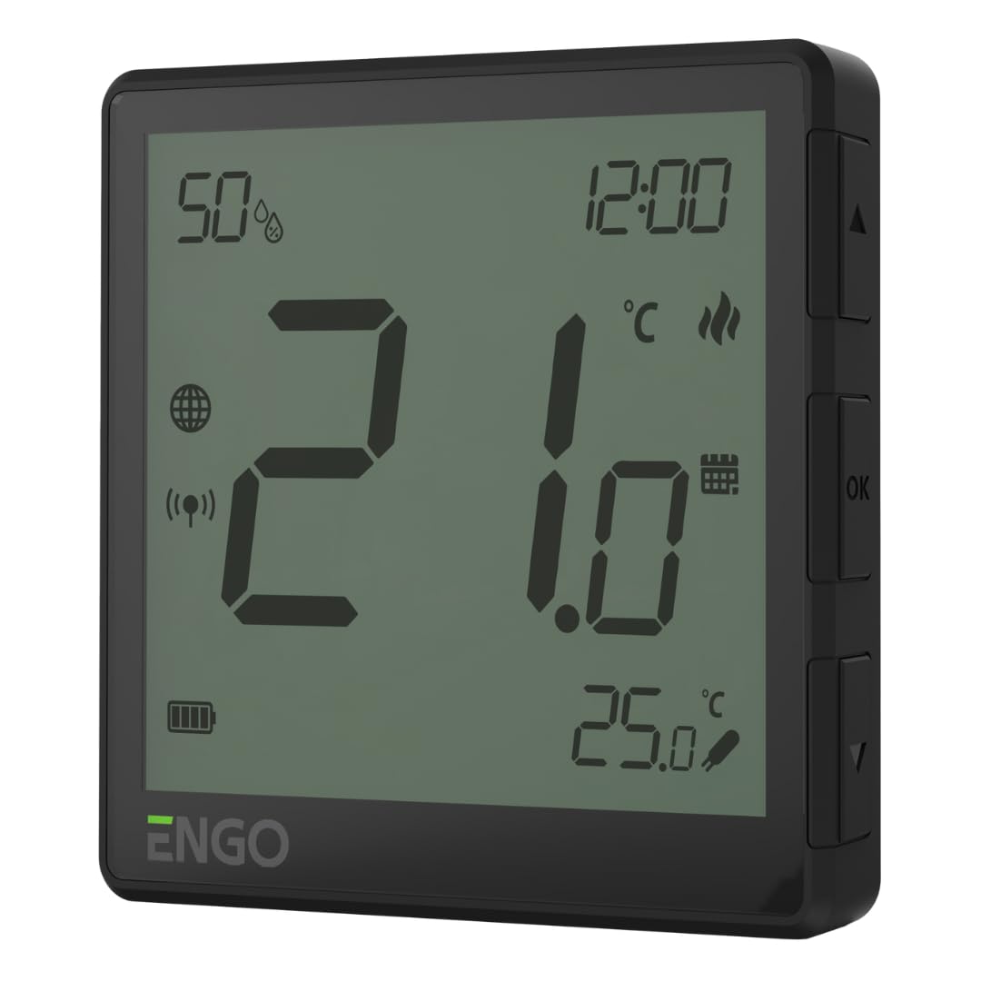 Engo Black Eone-Batb E-One Wireless Smart Thermostat, Wifi Programmable Controller, Zigbee 3.0, Underfloor Heating, Alexa Compatible, Tuya Smartlife Control Boiler Heat Pump (Black Eone-Batb)