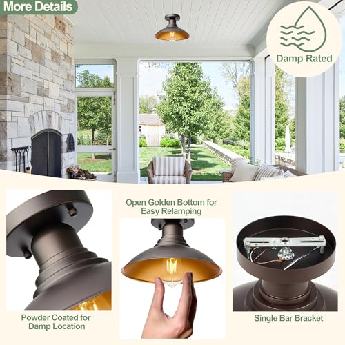 Image of GOLDHILL 10.5 inch Outdoor Semi Flush Mount Light 2 Pack, Bronze & Gold Metal Ceiling Fixture Set, Rust-Proof Powder Coated Exterior Lighting for Porch, Garage & Hallway