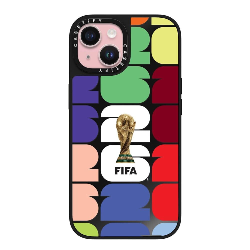 CASETiFY Mirror iPhone 15 Case [FIFA World Cup 26™ Colab/Reflective / 4.9ft Drop Protection/Magsafe] - FIFA Pattern - Black On Black