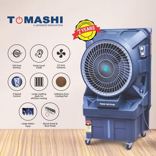 Image of TOMASHI THAR 150 PLUS 2026 Air Cooler|115L Water Tank|32mm Heat Sink Motor|22 inch Air Circle|430w Power|Honeycomb Pad|Shockproof Rustproof PPS Body|170 Feet Airflow |Commercial Air Cooler