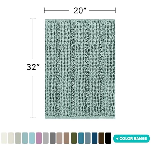 Image of Turquoize Bathroom Rug 20 inchx32 inch, Soft Chenille Bath Rug, Duckeggshell Blue