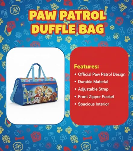 Image of PAW Patrol Kids Duffle Bag 16.5 inch - Travel & Sports Bag with Zipper Pocket, Mesh Side Pockets & Shoulder Strap