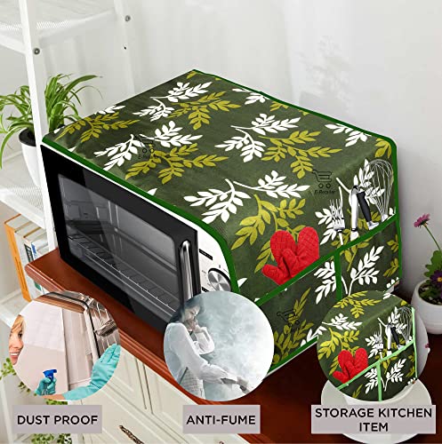 Image of Polyester 3-Layered Microwave Oven Top Cover With 4 Utility Pockets Suitable for Upto 30 Liter (Color- Green, Size-36x14 Inches)