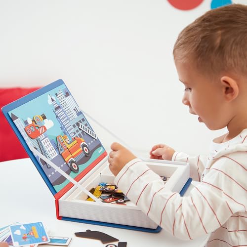 Janod - Magnéti’Book - Die Feuerwehr - Magnetisches Lernspiel 60 Magnete + 18 Vorlagen - Kinderspielzeug aus FSC-Pappe - Fördert Handgeschicklichkeit und Kreativität - Ab 3 Jahre