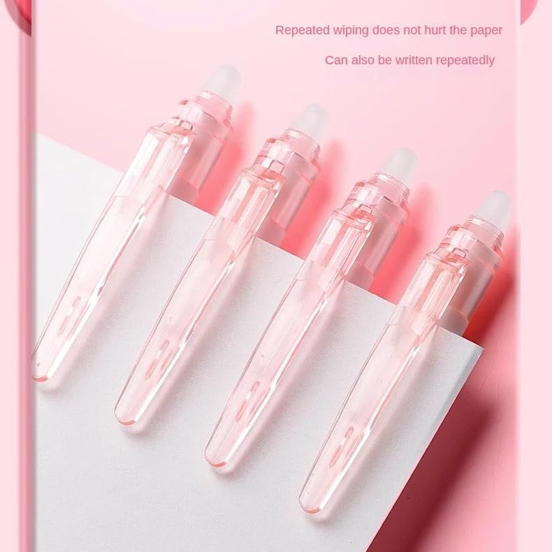 Image of 12 Pcs Smooth Writing Eresable Gel Pen, Erasable Pen 0.5 mm, Erasable Pens with Magic Eraser, Kawaii Pens, Birthday Return Gifts for Kids -Blue Ink (Pink)