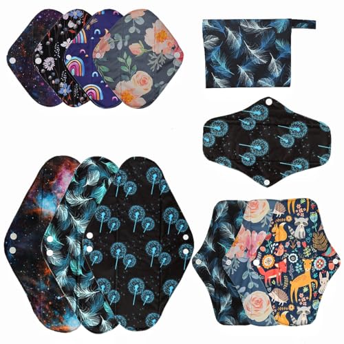 Image of 12 Pack Cloth Menstrual Pads,Reusable Sanitary Pads,4 Pieces Panty Liners + 4 Pieces 10 Inch Regular + 3 of 14 Inch Overnight and 1 of Mini Bag,Unscented
